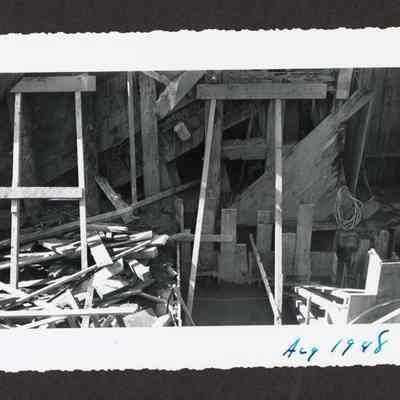 Photograph of the construction of the new dam at Booth-Kelly Lumber Mill