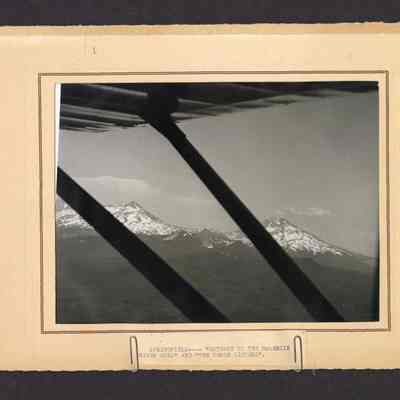 Photograph, aerial, of Three Sisters mountains, date and location unknown.