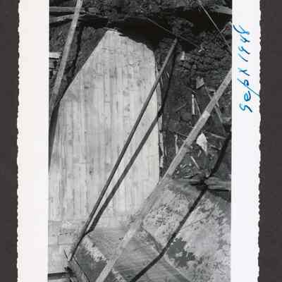Photograph of the construction of the new dam at Booth-Kelly Lumber Mill