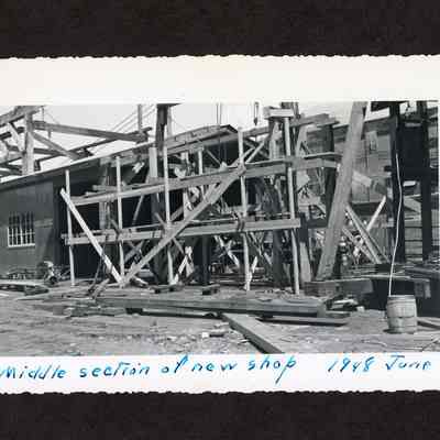 Photograph of construction of new shop at Booth-Kelly Mill
