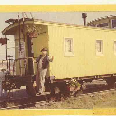 Photograph of Slim Pickens in "Chartroose Caboose" Filming, Springfield, Oregon, circa 1960