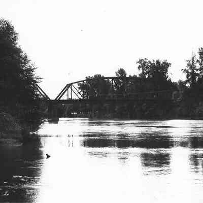 Photograph of Bridge and River from Island Park, Springfield, OR, date unknown
