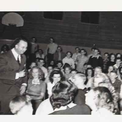 Photograph of Mr. Sabin and a group of students at the Springfield High School Freshman Initiation, Springfield, Oregon, circa 1948-1953