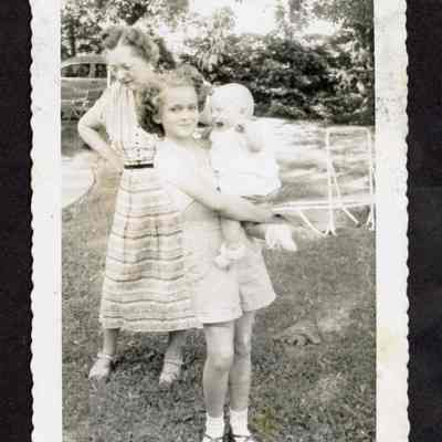 Photograph of Leona Myers and two Myers children, 1951