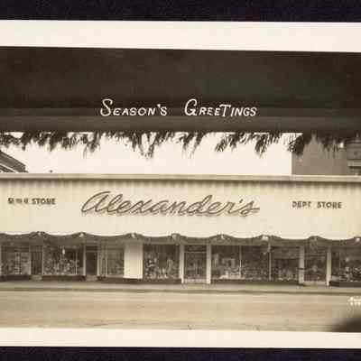 Photograph of Alexanders Dept Store, Season's Greetings, date unknown.