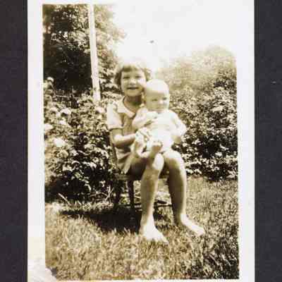 Photograph of two children "Doris 7 years" and "Carol Ann 3 months", 1935