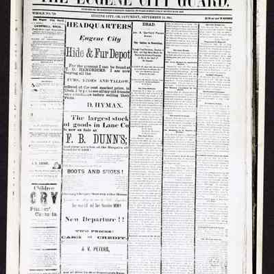Photograph, The Eugene City Guard, front page, Sept 24, 1881.