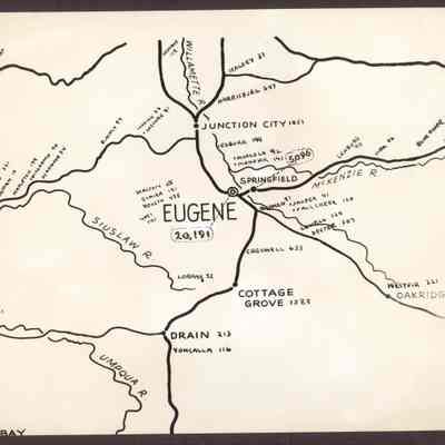Photograph, Map of Eugene and surrounding area, date unknown.