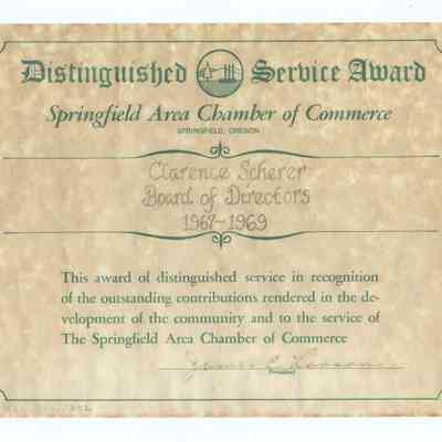 Distinguished Service Award, Springfield Chamber of Commerce to Clarence Scherer, 1967-1969