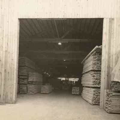 Photograph of the dry storage building at Fischer Lumber Company, Marcola, Oregon, circa 1948