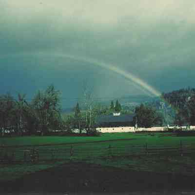Photograph of a Rainbow over Farm Buildings, Seavey Farm, 1996