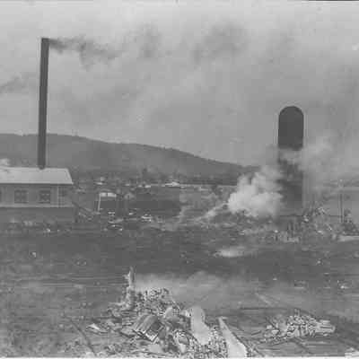 Photograph of Booth-Kelly Mill after the fire, Springfield, Oregon