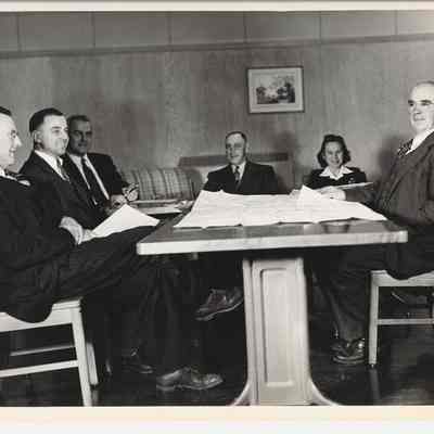 Photograph of seven unidentified Springfield Union High School officials, Springfield, Oregon, unknown date