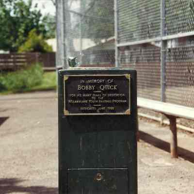 Photograph of water fountain of Bobby Quick Baseball Field Memorial, Springfield Oregon, 1997