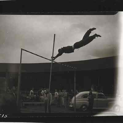 Pole Vaulter at Track Meet, Hayward Field, University of Oregon, Undated.