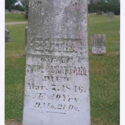 Photograph of Martha Brattain's headstone, Spencer Cemetry, Iowa, undated