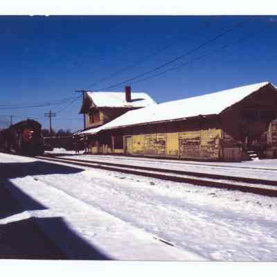 Photograph of the Springfield Train Depot during winter, circa 1980