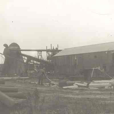 Photograph of Mill Pond and Worker, Oregon Cedar Products, undated