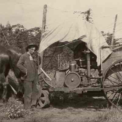 Photograph of Mac Hager and Hop Harvest Equipment, Undated
