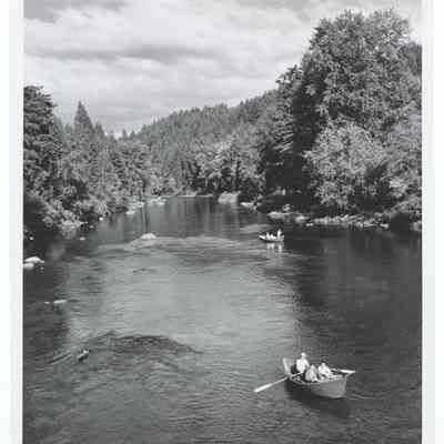 Photograph of boats on the McKenzie river, east of Eugene, Oregon, circa 1969
