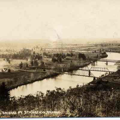 Photograph of three bridges taken from Willamette Heights looking north, Springfield, Oregon, date unknown.