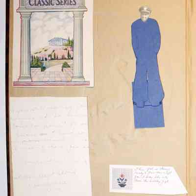 Loose materials inside first page of scrapbook, 4 items