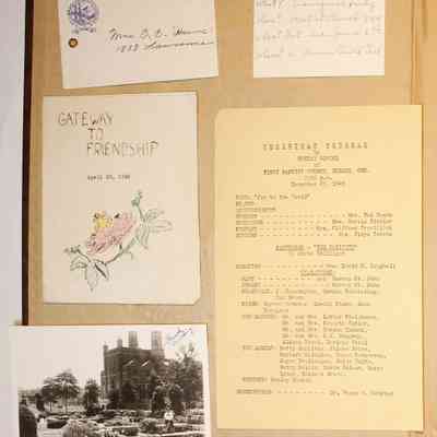 Loose materials inside first page of scrapbook
