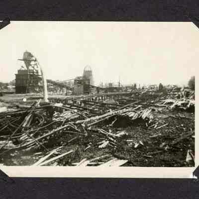 Photograph of lumber and mill after Clear Fir Fire, Springfield, Oregon, circa 1949