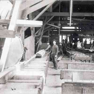 Photograph of a mill interior, Saginaw, circa 1900