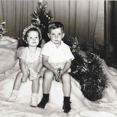 Photograph of two small children at the Springfield High carnival, Springfield, Oregon, circa 1940s