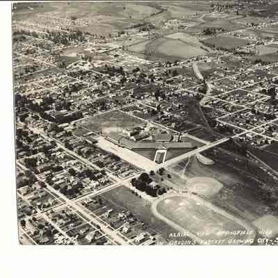 Photograph of aerial view of Springfield High School, Springfield, Oregon, 1949