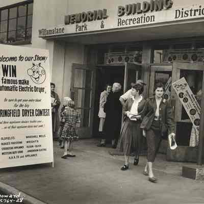 Photograph of entrance sign to Springfield Electric Appliance Show, Springfield, Oregon, 1954.