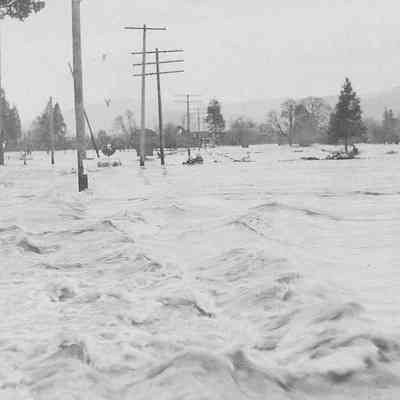Photograph of flood waters in rural area, date unknown