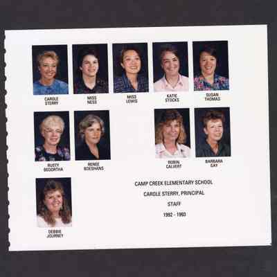 Photograph, Camp Creek Elementary, Staff, 1992-1993.
