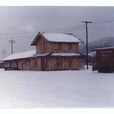 Photograph of the Springfield Train Depot during winter, circa 1980