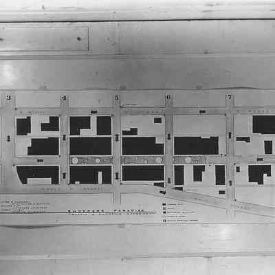 Photograph of map of layout for Shoppers Paradise event, Springfield, Oregon, 1957