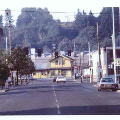 Photograph of the Springfield Train Depot and city center, circa 1980