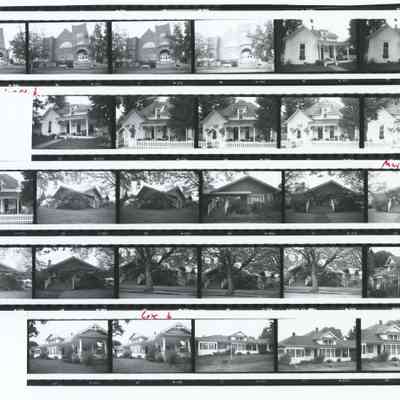 2013-003-027_img-009: Contact sheet (negatives envelope 8).: Ebbert Church, Larimer House, May House, Cox House