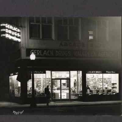Photograph of Gerlach Drugs, Main St, Springfield, Oregon, 1948