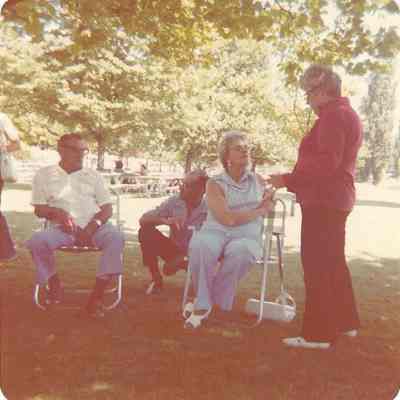 Photograph of Springfield High School Reunion for Class of 1930, Willamalane Park, Springfield, Oregon, 1970