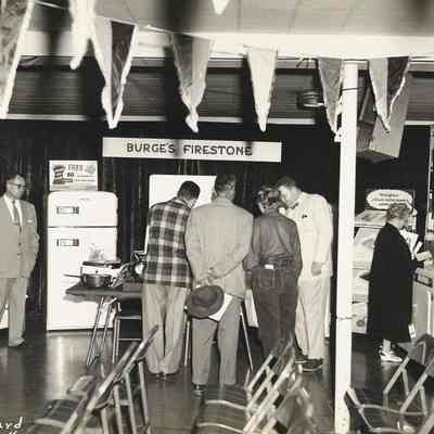 Photograph of people at Burge's Firestone Display, Springfield Electric Appliance Show, Springfield, 1954