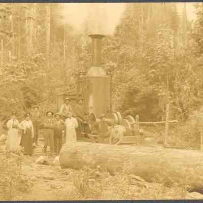 Photograph of eight men and two women at Little Fall Creek, Fall Creek, Oregon