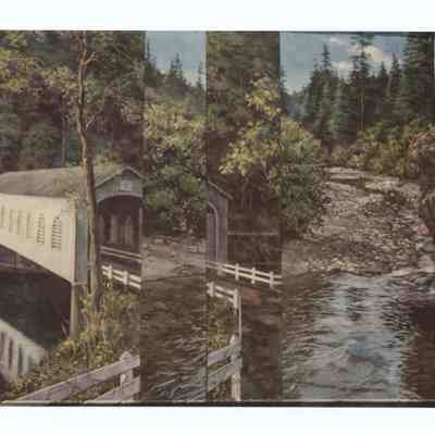 Photograph of the mural "Scenes of the McKenzie River" by Ann Woodruff Murray, 145 Pioneer Parkway, Springfield