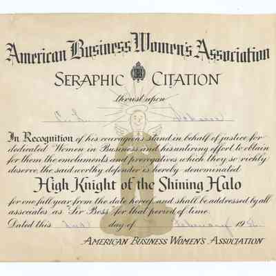 American Business Women's Association Award, to Clarence Scherer, 1956