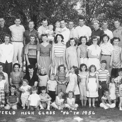 Photograph of reunion of Springfield High class of 1946, Springfield, Oregon, 1956.