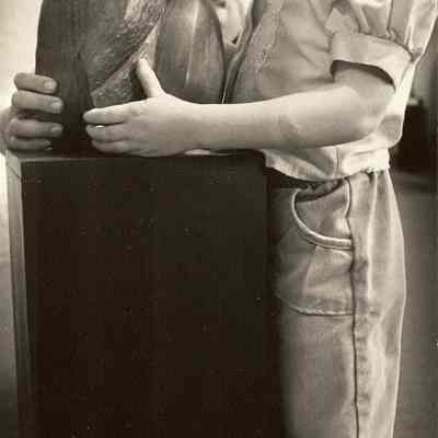 Photograph of young girl at Springfield Museum Sculpture Exhibit, Undated