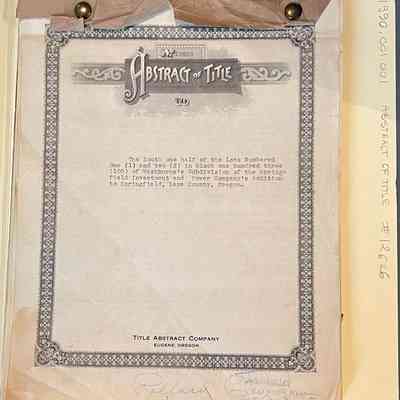 Abstract of Title Nr. 12626, Lot 1 and 2, Block 103, Washburne’s subdivision, Springfield, 1866-1930