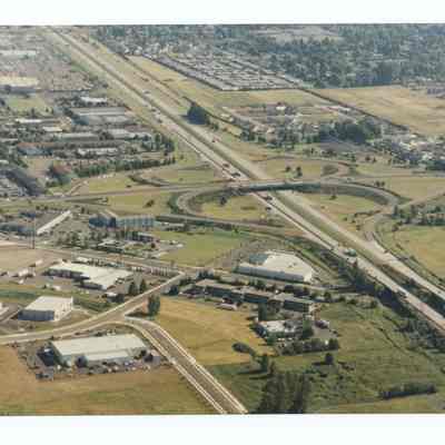 Aerial photograph of the I5 highway interchange, Gateway area, Springfield, circa 1980