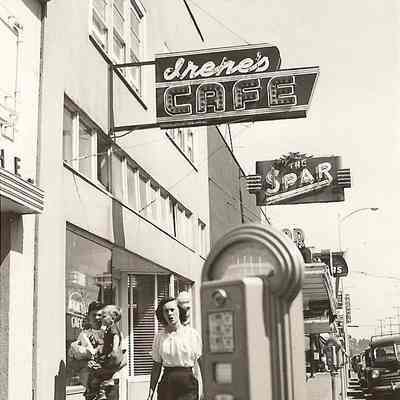 Photograph of Irene's Cafe and The Spar on Main Street, Springfield, Oregon, 1949