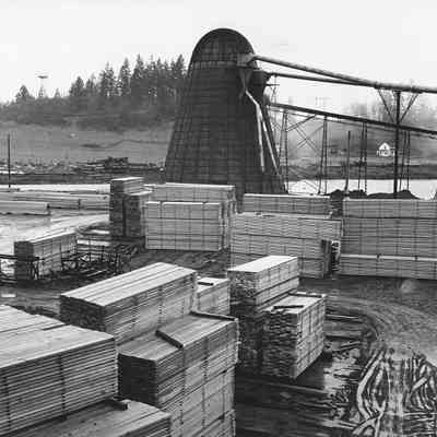 Photograph of Mill Yard with Wigwam Burner